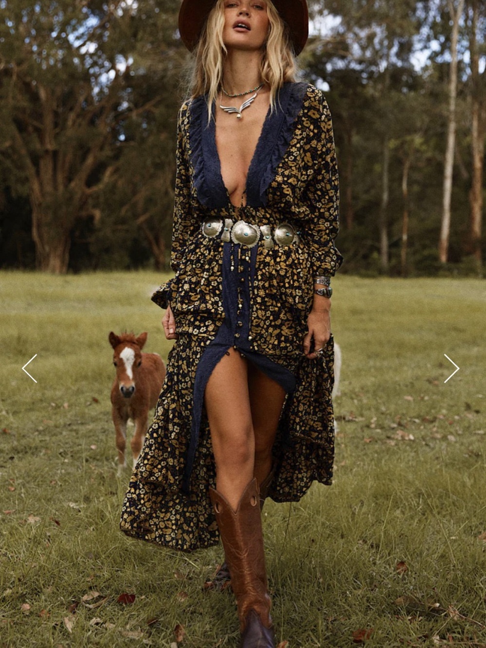 Chasing Unicorns Izabella Duster Dress Floral Maxi Navy & Yellow Large